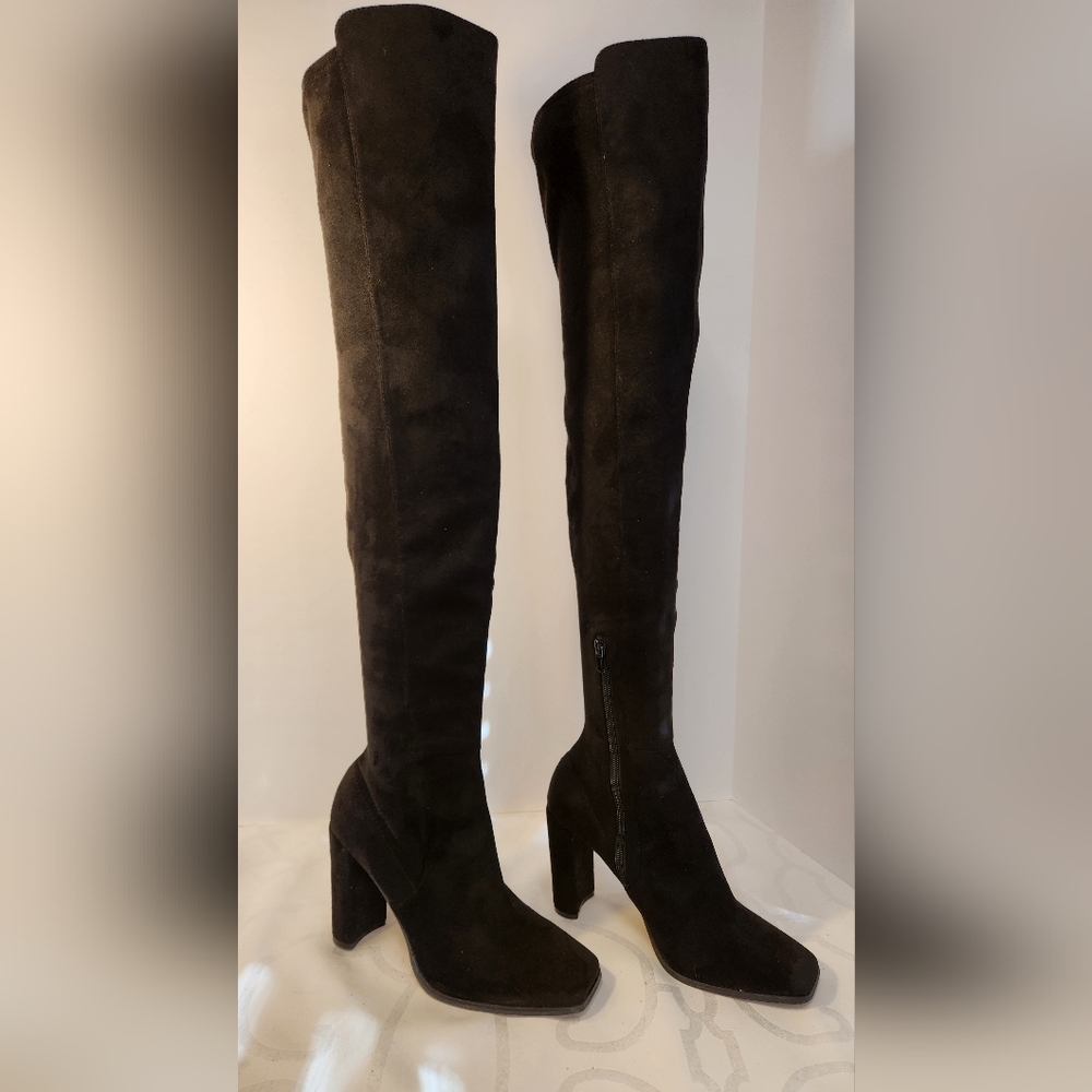Aldo Black Suede Over The Knee Heeled Square Toe Boot Size 8.5